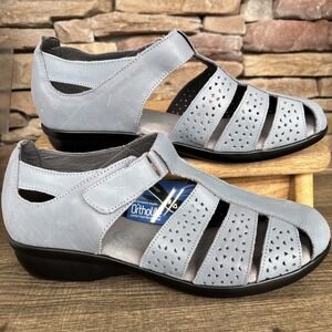 Propet Blue Leather Cut Out Closed Toe Sandals Low Heel Casual Shoes Womens 9.5